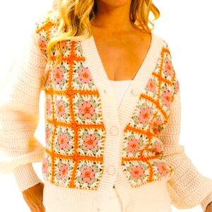 BiBi Cream and Orange Floral Cardigan